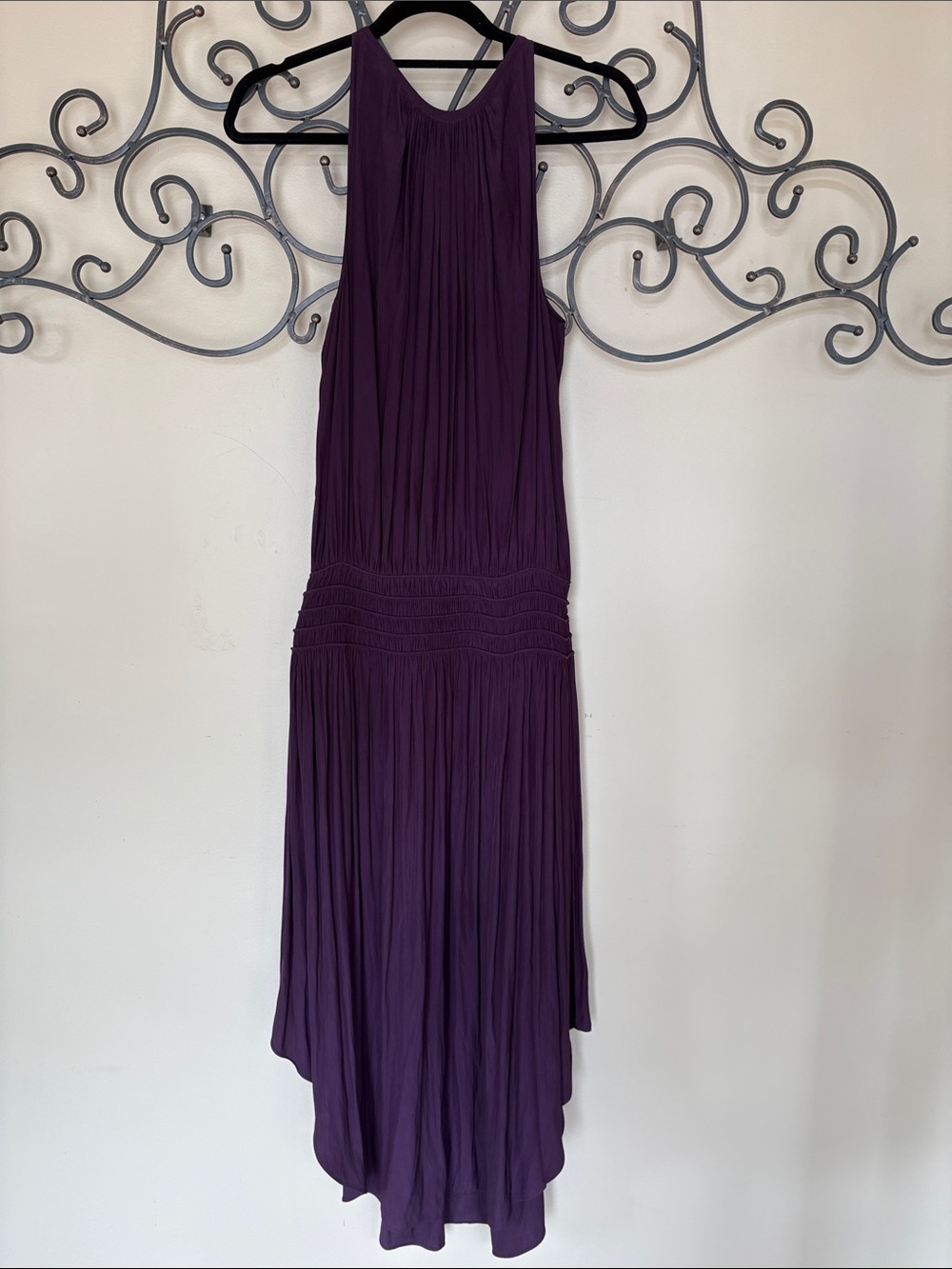 Ramy Brook Plunging Plum High-Low Pleated Dress